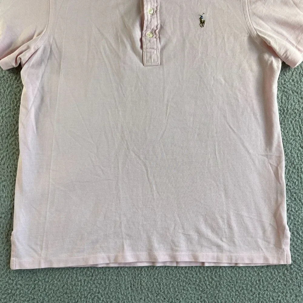 Ralph Lauren Polo Shirt Mens Large‎ Pink Knit Oxford Casual Preppy Button Down